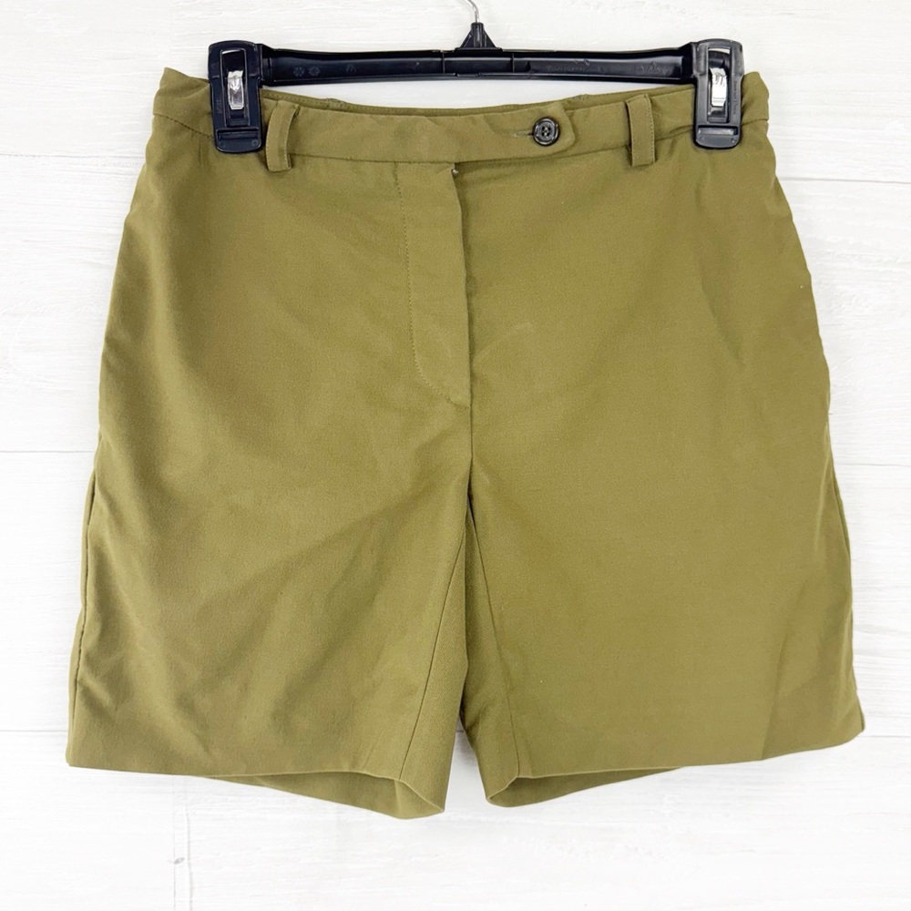 Prada Olive Mid-Rise Rayon Blend Shorts - Picture 1 of 7